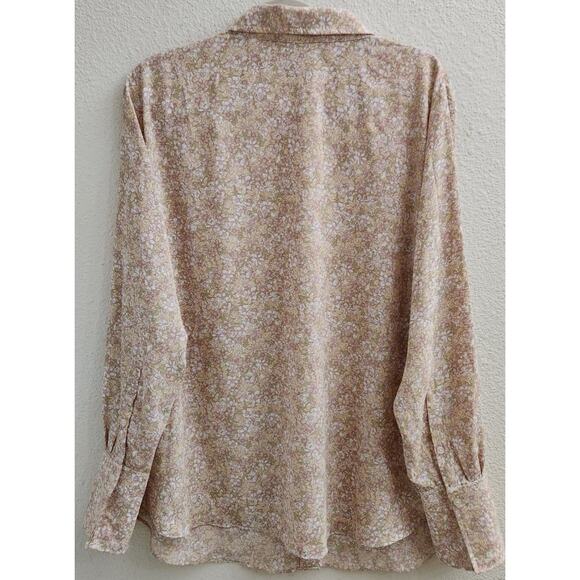 H&M Floral Button Down Blouse Collared Long Sleeve Pink Green Tan Size XXL NEW - Picture 2 of 8